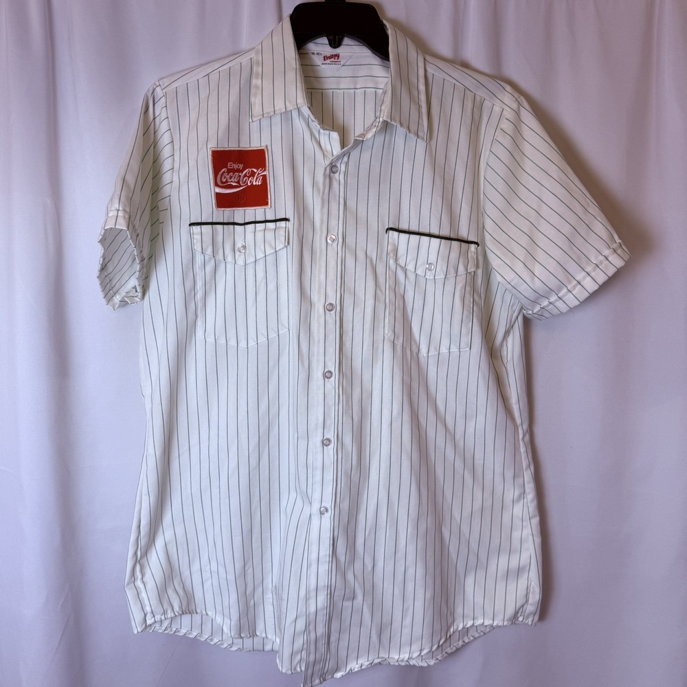Vintage Unitog Coca-Cola Work Shirt Mens 16-16.5 Pinstripe Delivery Driver‎ USA